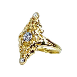 Bague marquise en or jaune 18 carats, diamant et perles - Castafiore