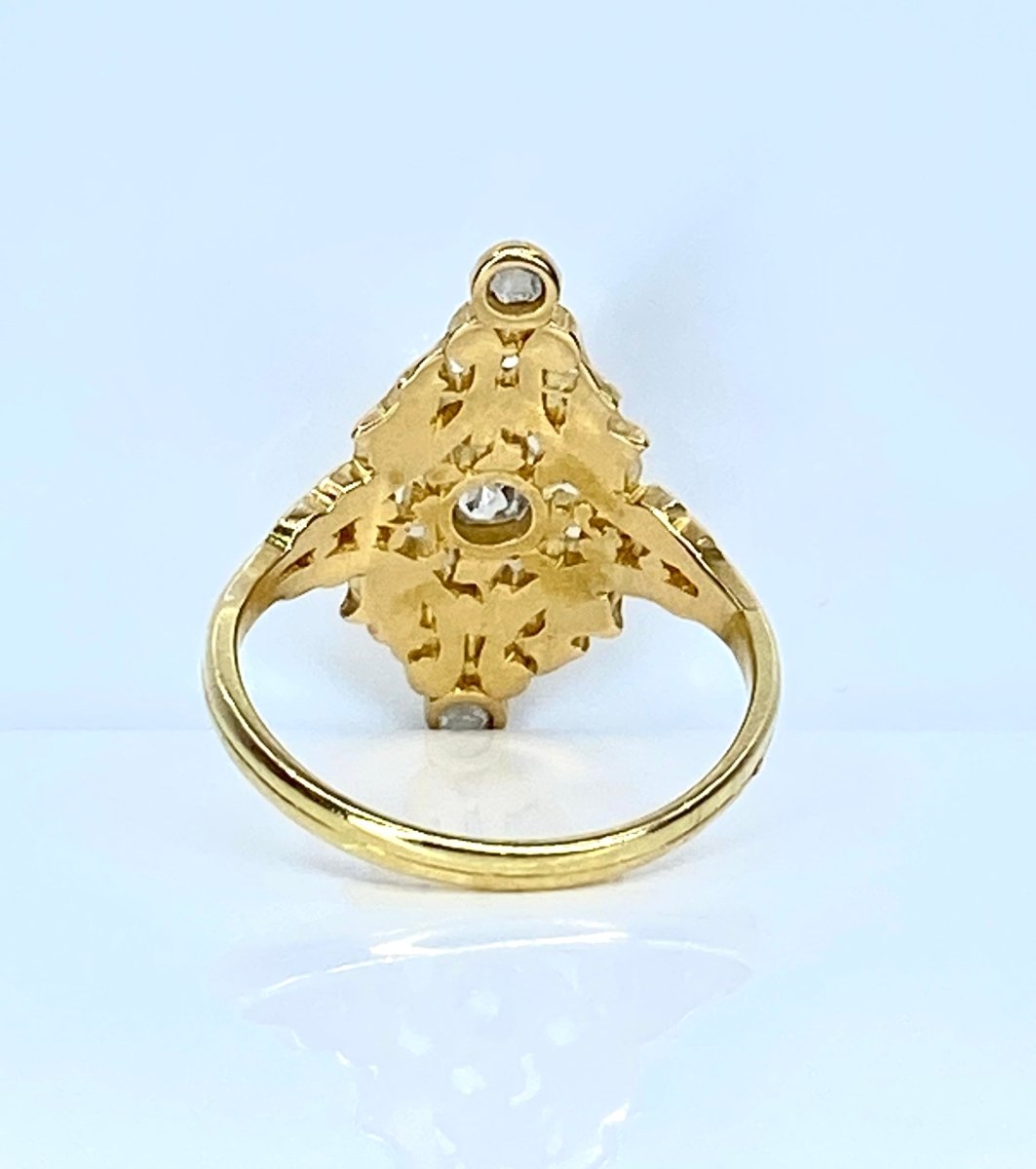 Bague marquise en or jaune 18 carats, diamant et perles - Castafiore