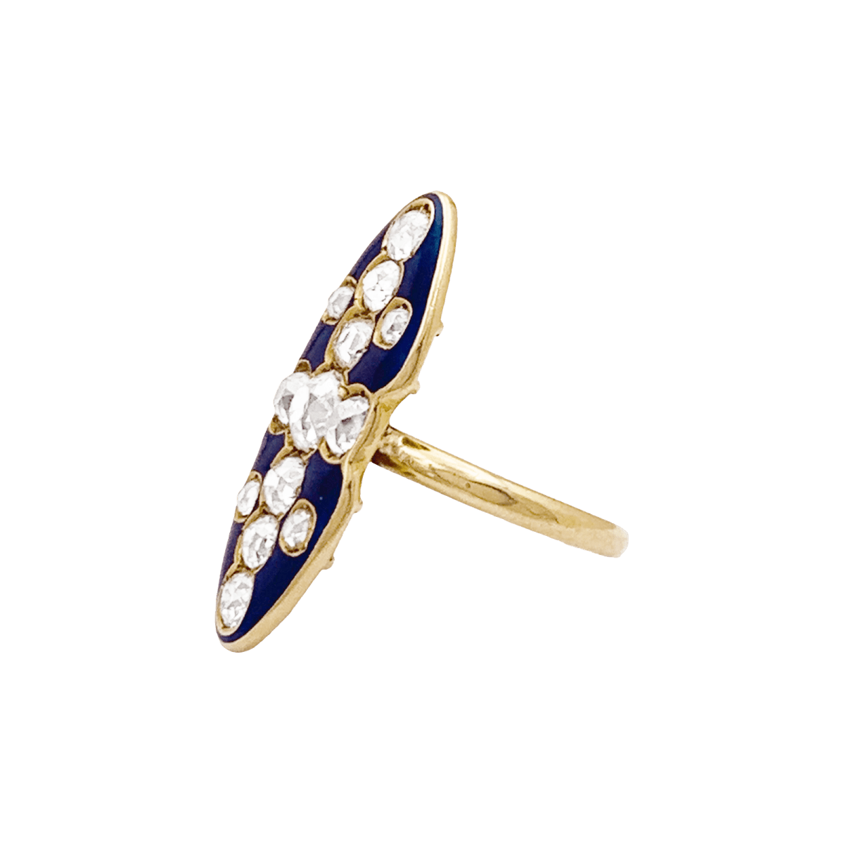 Bague Marquise en or jaune, émail et diamants - Castafiore