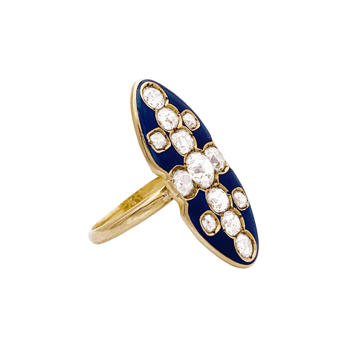 Bague Marquise en or jaune, émail et diamants - Castafiore