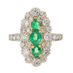 Bague Marquise en or jaune, émeraude et diamant - Castafiore