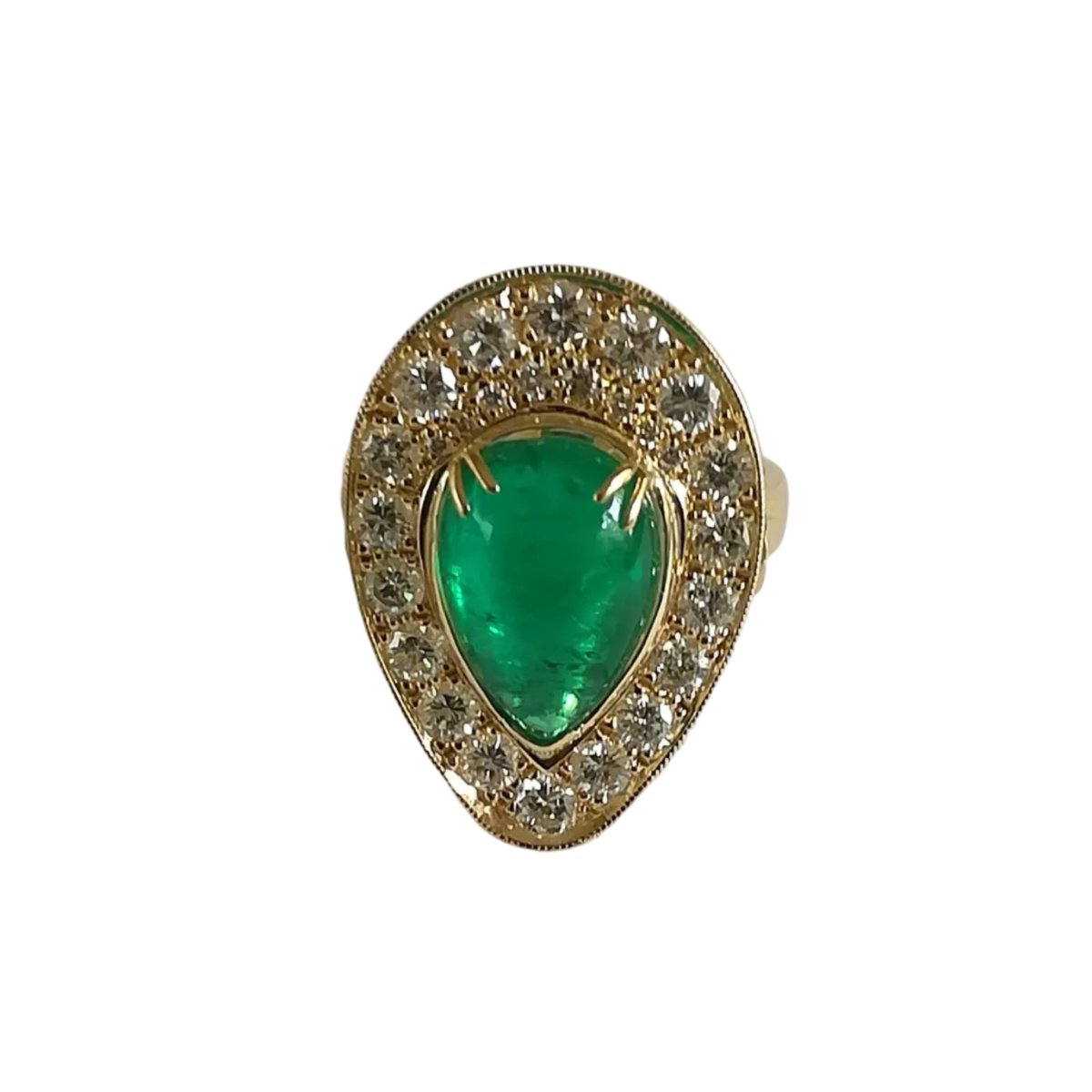 Bague Marquise en or jaune, émeraude et diamants - Castafiore