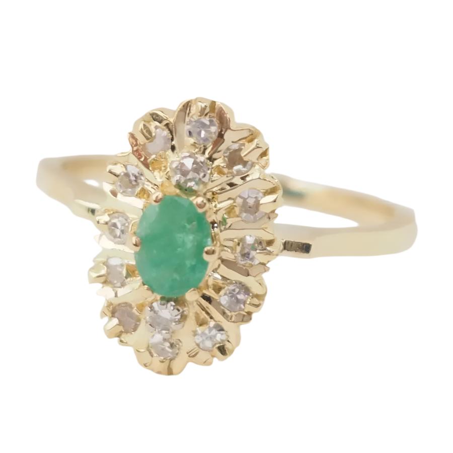 Bague Marquise en or jaune, émeraude et diamants - Castafiore