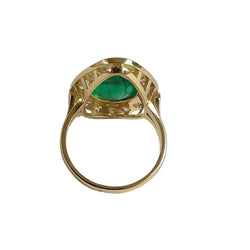 Bague Marquise en or jaune, émeraude et diamants - Castafiore