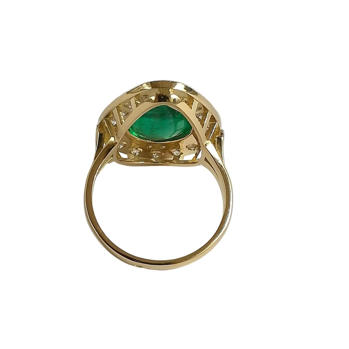 Bague Marquise en or jaune, émeraude et diamants - Castafiore