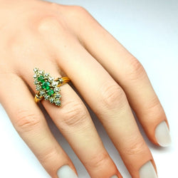 Bague marquise en or jaune émeraudes et diamants - Castafiore