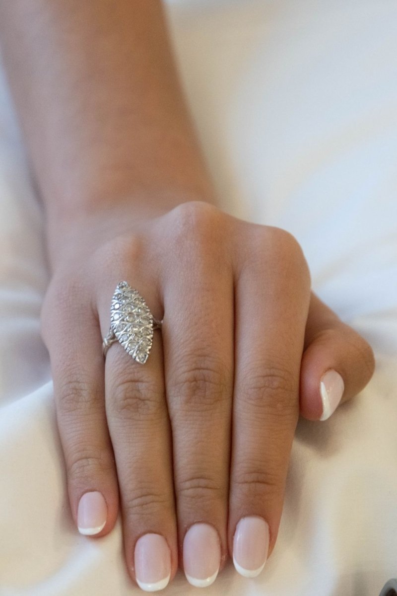 Bague Marquise en or jaune et blanc diamants - Castafiore