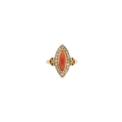 Bague marquise en or jaune et corail - Castafiore