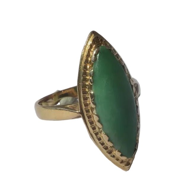 Bague Marquise en or jaune et jade - Castafiore