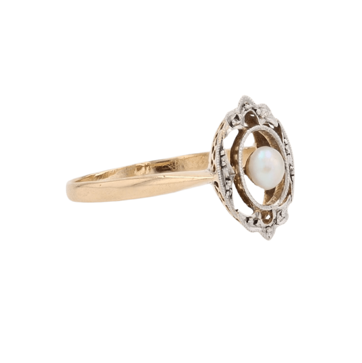 Bague Marquise en or jaune et perle - Castafiore