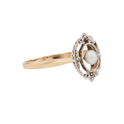 Bague Marquise en or jaune et perle - Castafiore