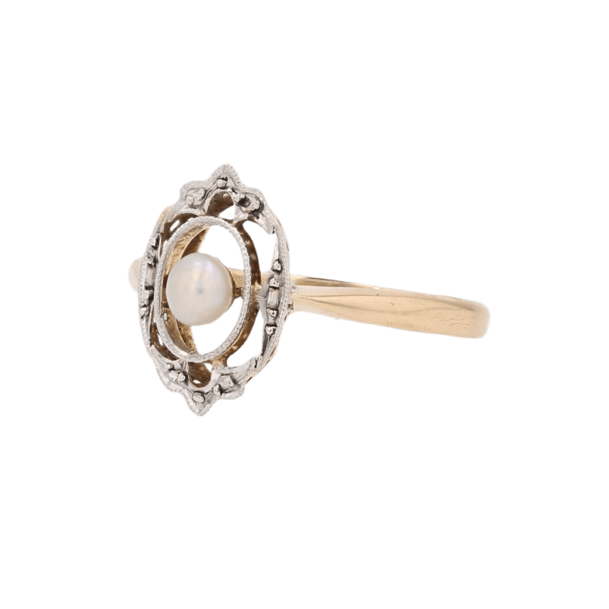 Bague Marquise en or jaune et perle - Castafiore