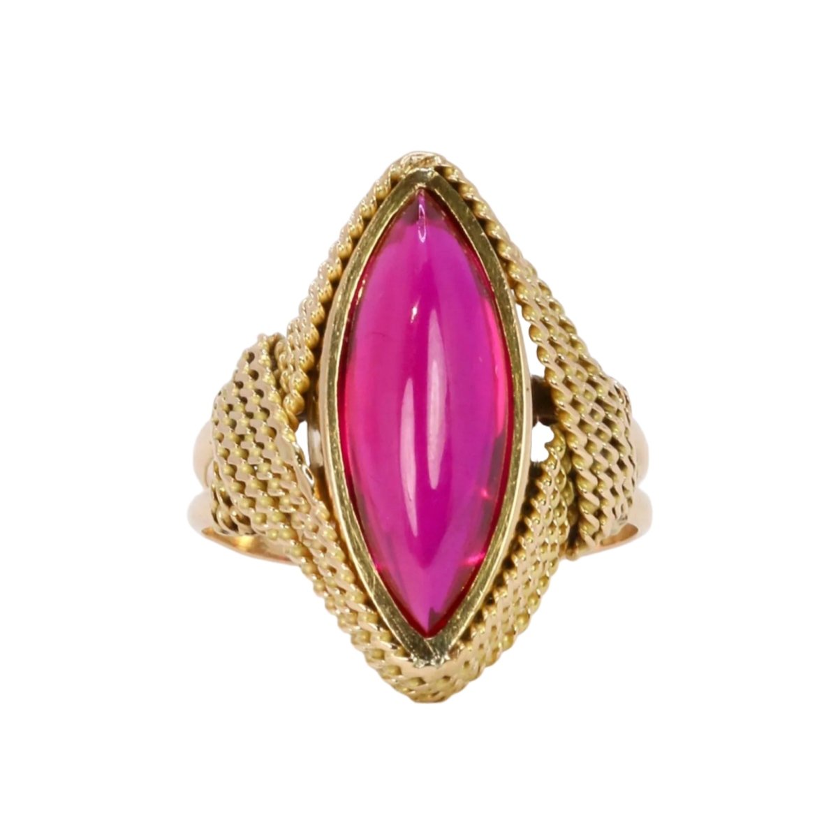 Bague Marquise en or jaune et rubis - Castafiore