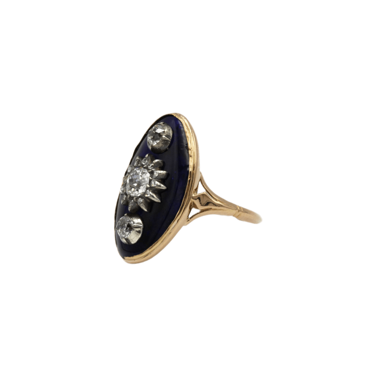 Bague Marquise en or jaune, laque et diamants - Castafiore