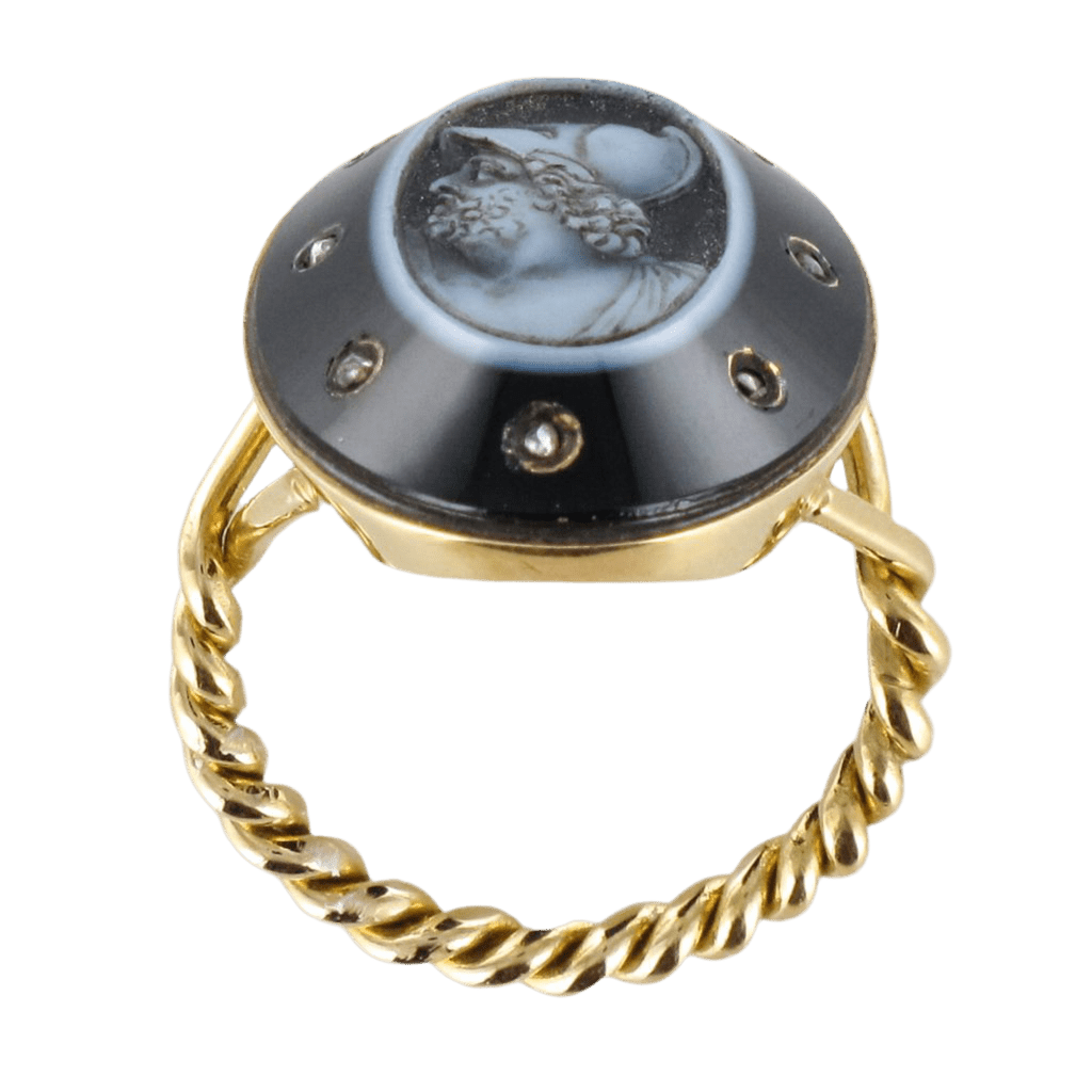 Bague Marquise en or jaune, onyx et diamants - Castafiore