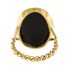 Bague Marquise en or jaune, onyx et diamants - Castafiore