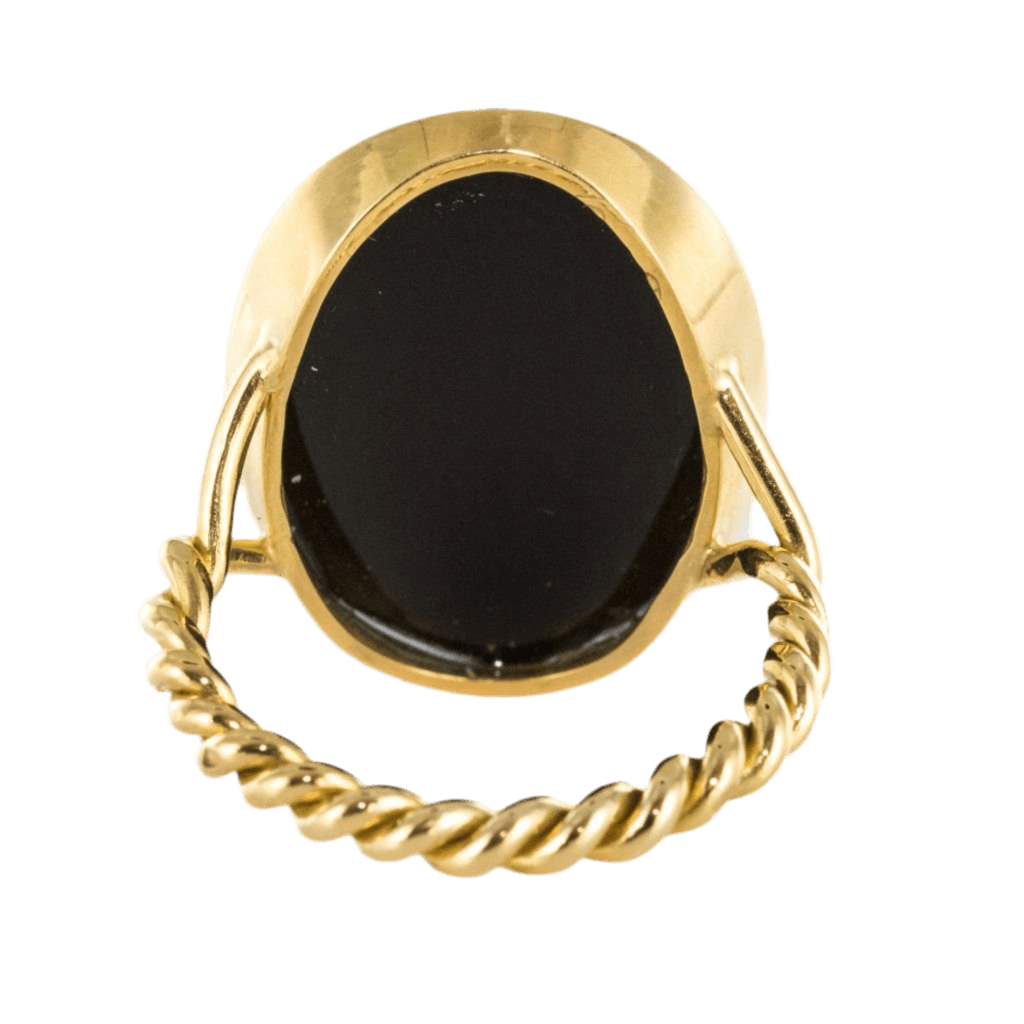 Bague Marquise en or jaune, onyx et diamants - Castafiore