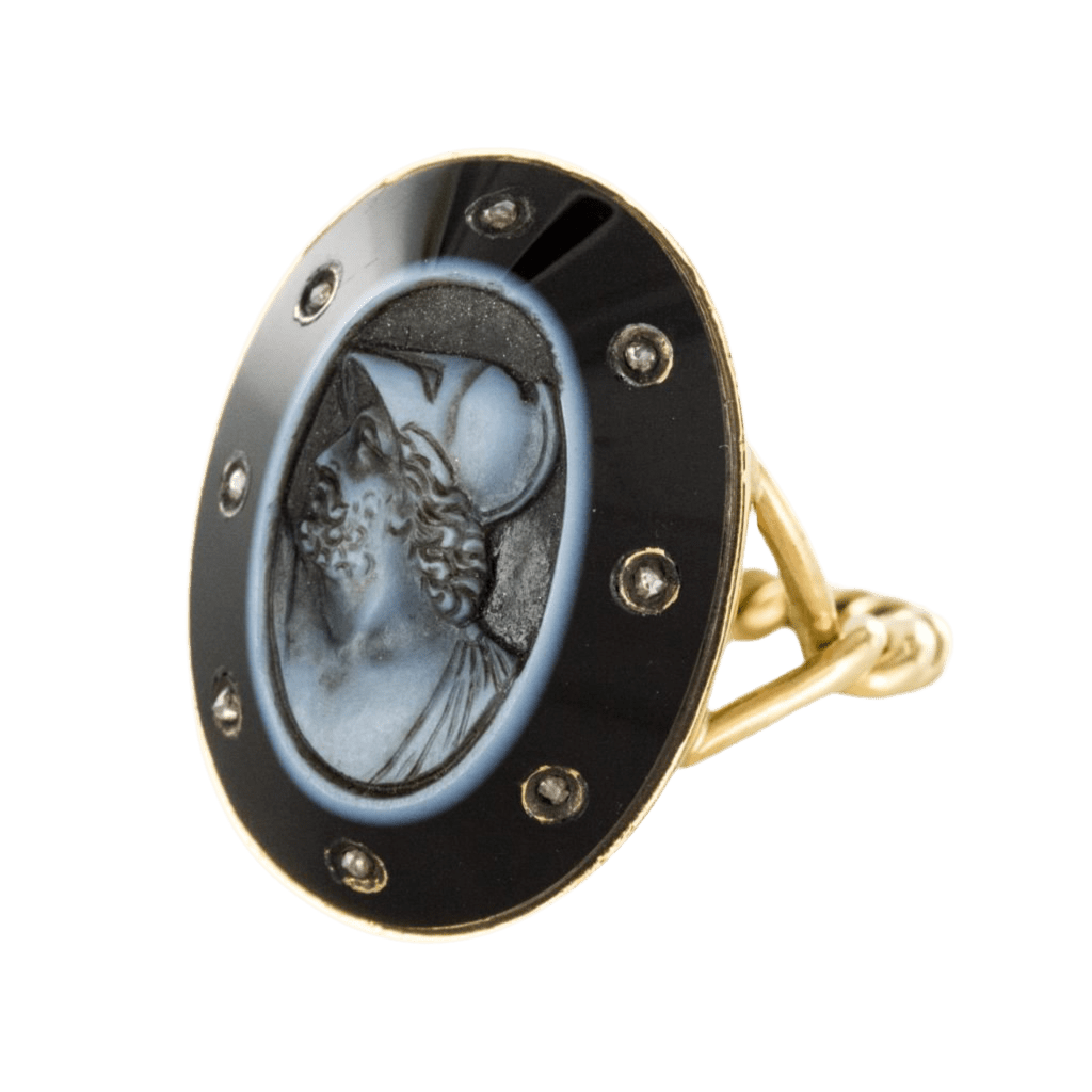 Bague Marquise en or jaune, onyx et diamants - Castafiore