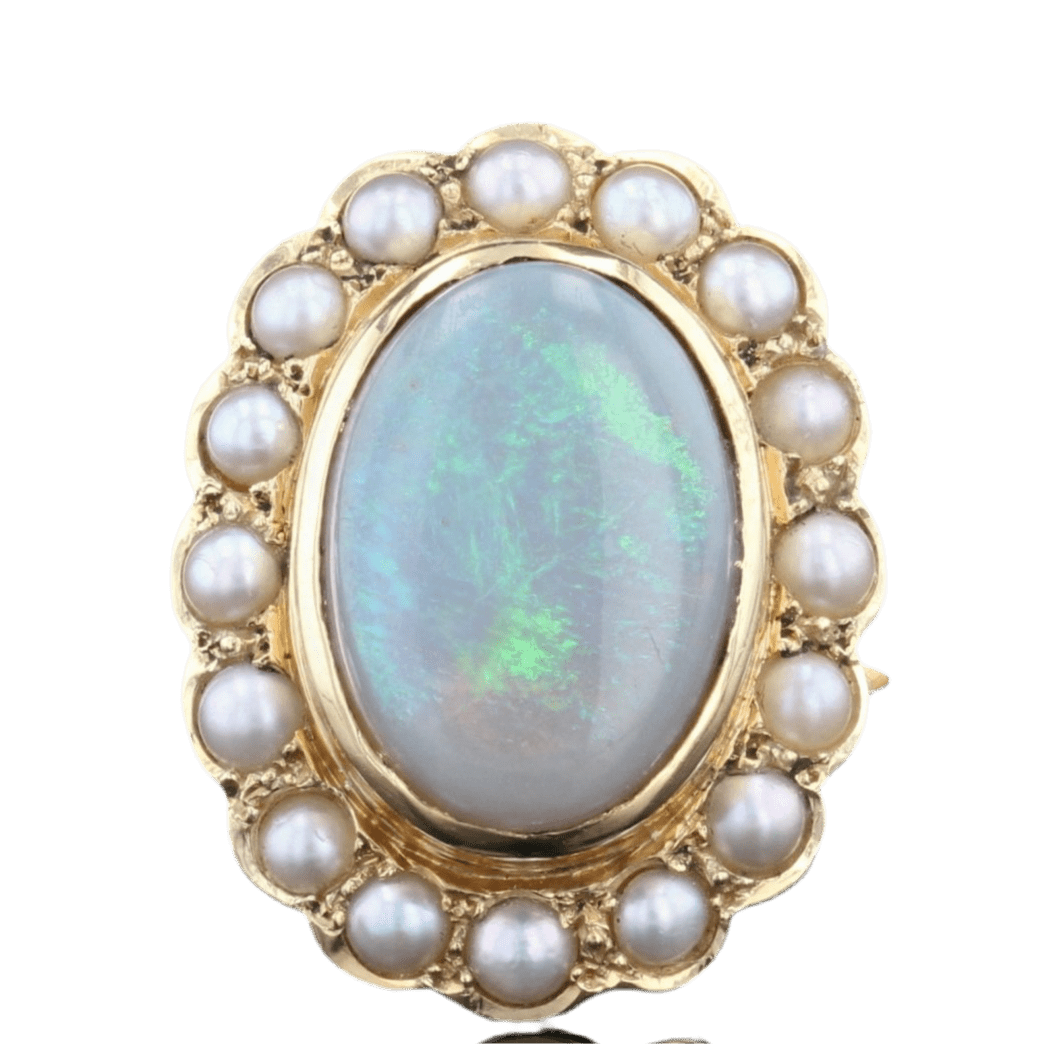 Bague Marquise en or jaune, opale et perles - Castafiore
