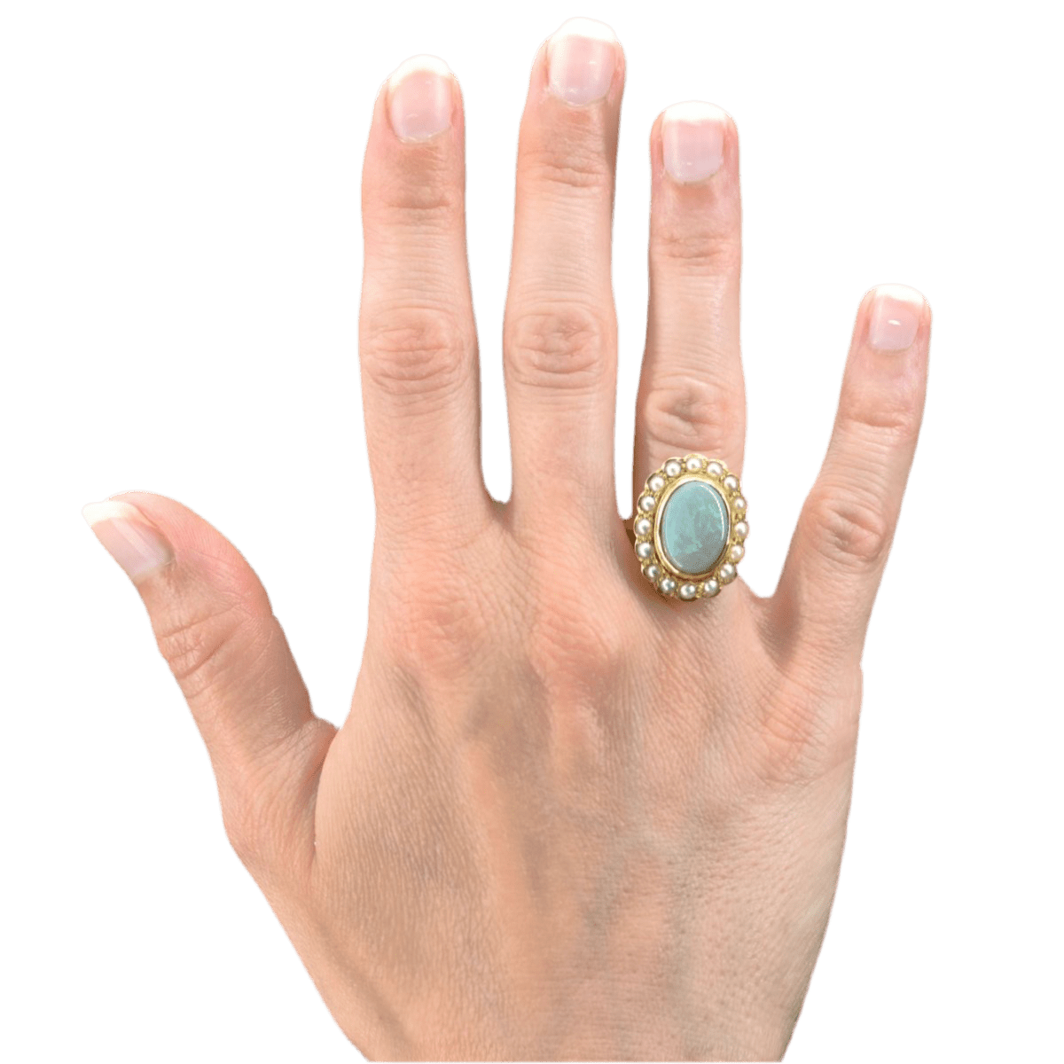 Bague Marquise en or jaune, opale et perles - Castafiore