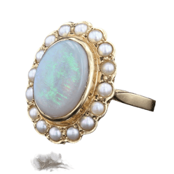 Bague Marquise en or jaune, opale et perles - Castafiore