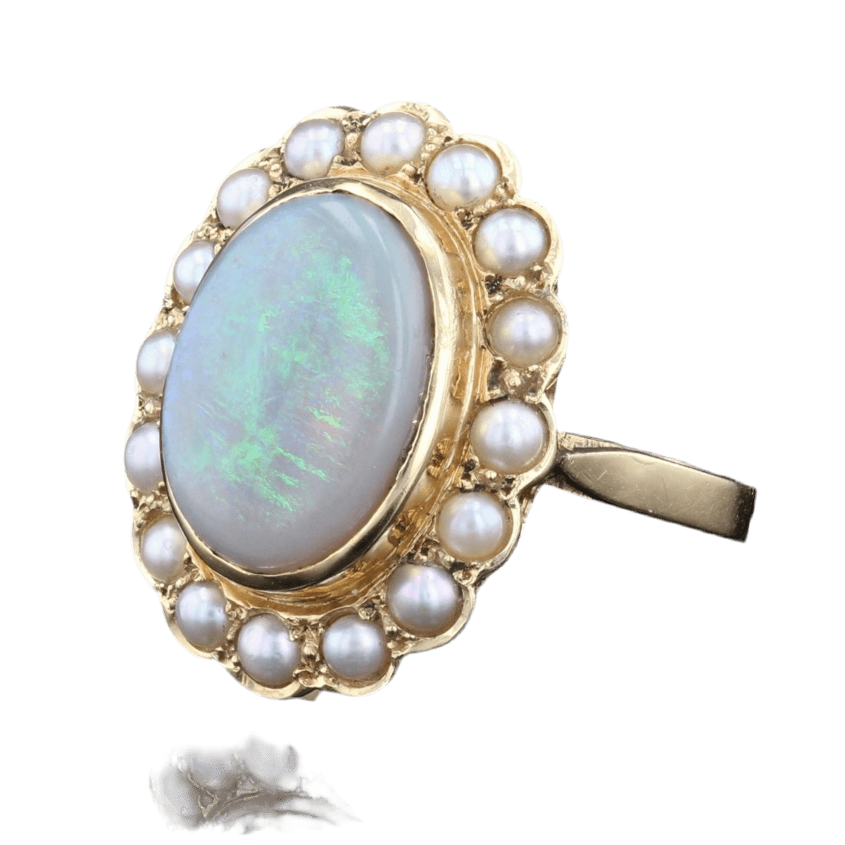 Bague Marquise en or jaune, opale et perles - Castafiore