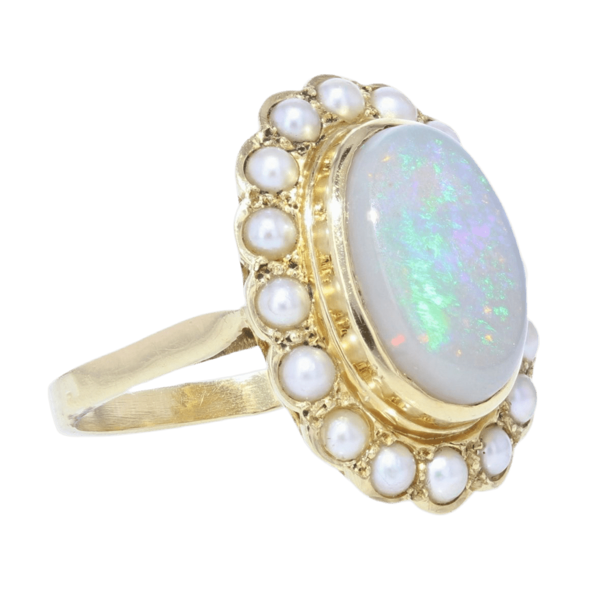 Bague Marquise en or jaune, opale et perles - Castafiore