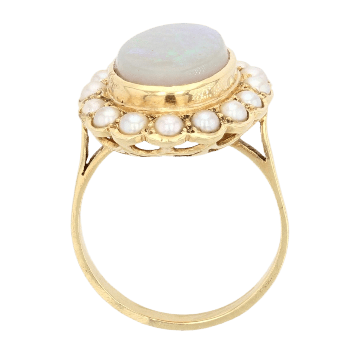 Bague Marquise en or jaune, opale et perles - Castafiore