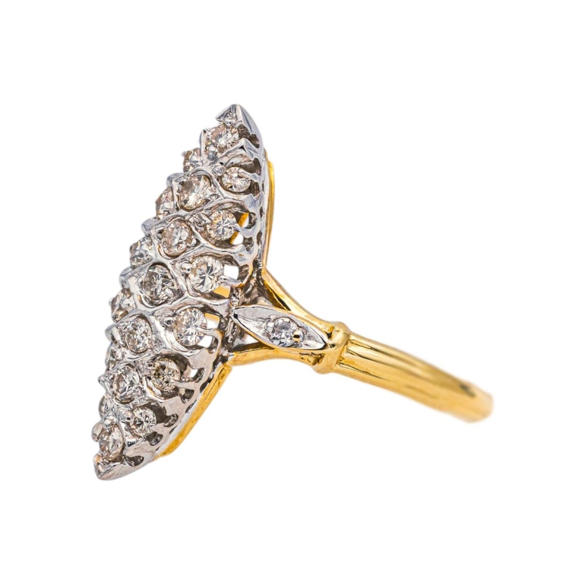 Bague Marquise en or jaune, or blanc et diamants - Castafiore