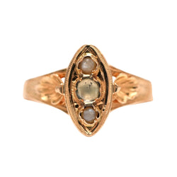 Bague Marquise en or jaune, perles et strass - Castafiore