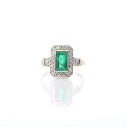 Bague Marquise en or jaune, platine, émeraude et diamants - Castafiore