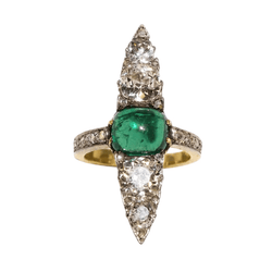 Bague Marquise en or jaune, platine, émeraude et diamants - Castafiore