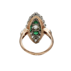 Bague Marquise en or jaune, platine, émeraudes et diamants - Castafiore