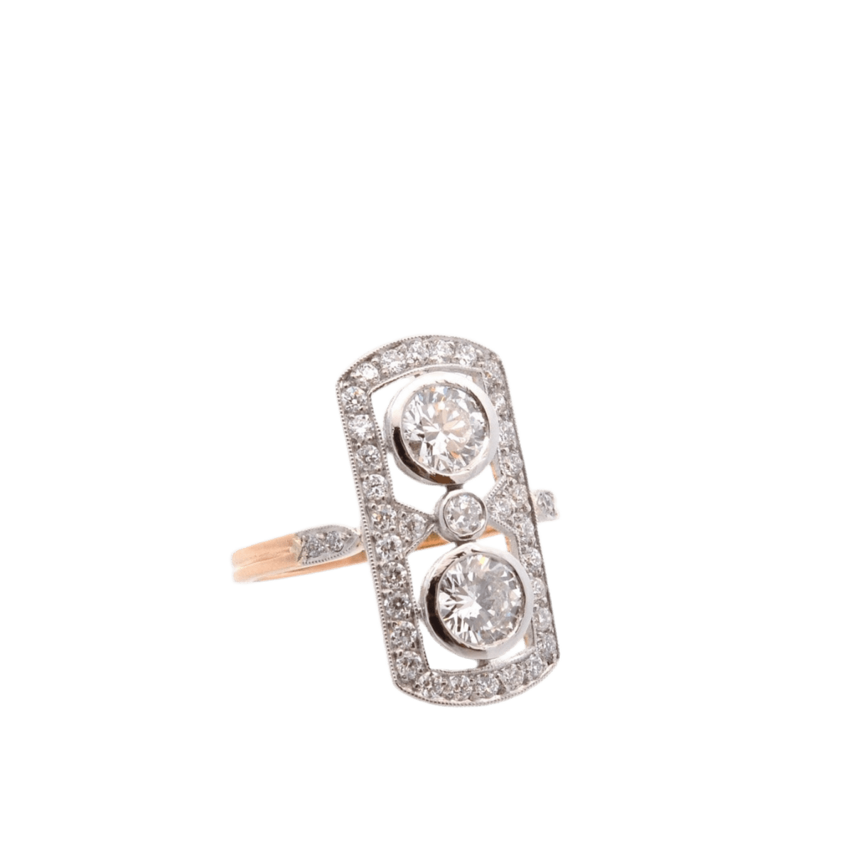 Bague Marquise en or jaune, platine et diamants - Castafiore