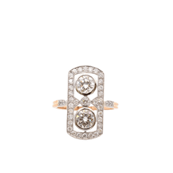 Bague Marquise en or jaune, platine et diamants - Castafiore