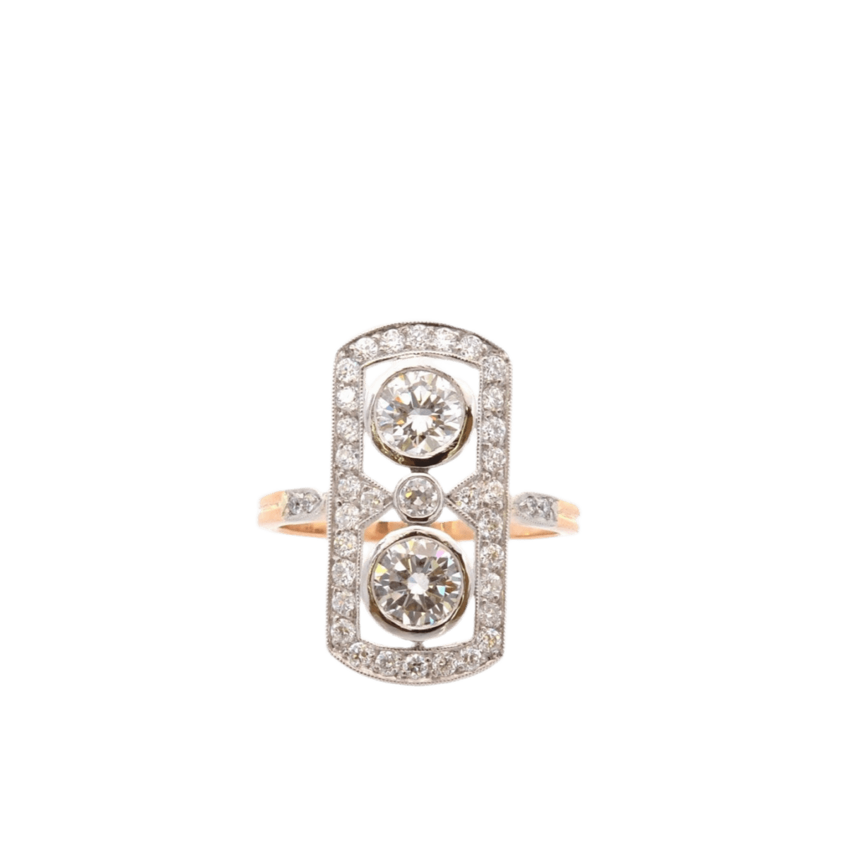 Bague Marquise en or jaune, platine et diamants - Castafiore