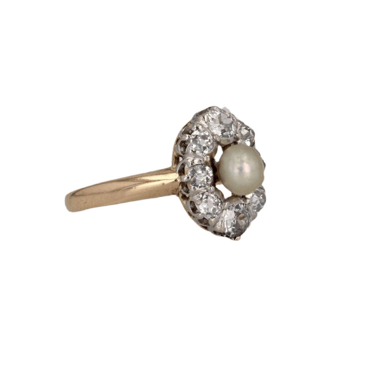 Bague Marquise en or jaune, platine, perle et diamants - Castafiore