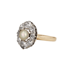 Bague Marquise en or jaune, platine, perle et diamants - Castafiore