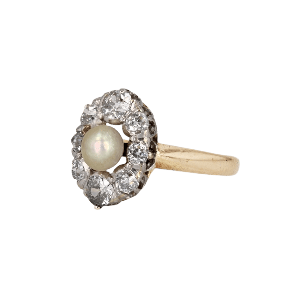 Bague Marquise en or jaune, platine, perle et diamants - Castafiore