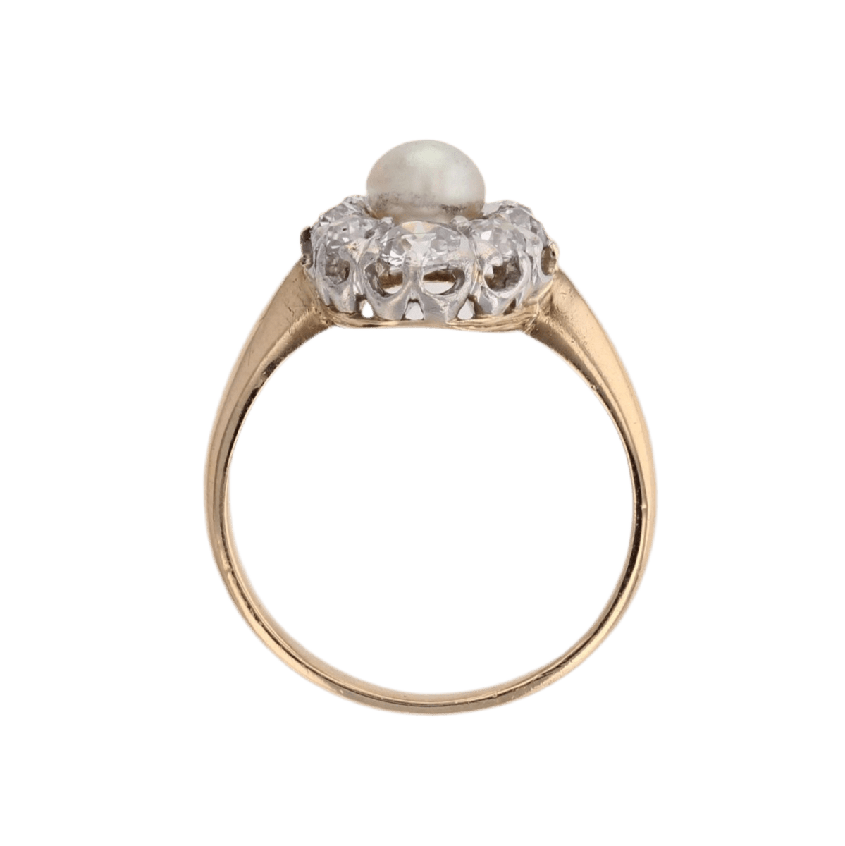 Bague Marquise en or jaune, platine, perle et diamants - Castafiore