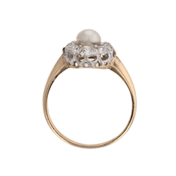 Bague Marquise en or jaune, platine, perle et diamants - Castafiore