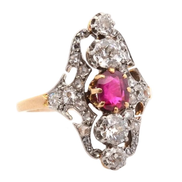 Ring vintage 1930 ruby and diamonds