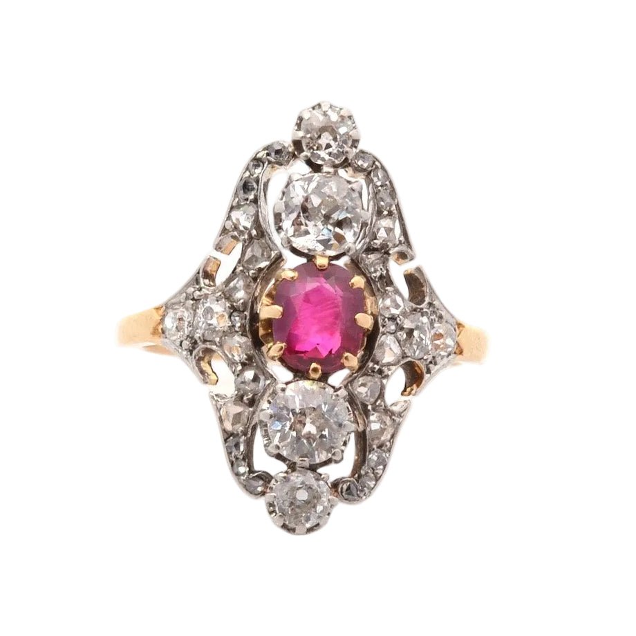 Ring vintage 1930 ruby and diamonds