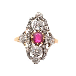 Ring vintage 1930 ruby and diamonds