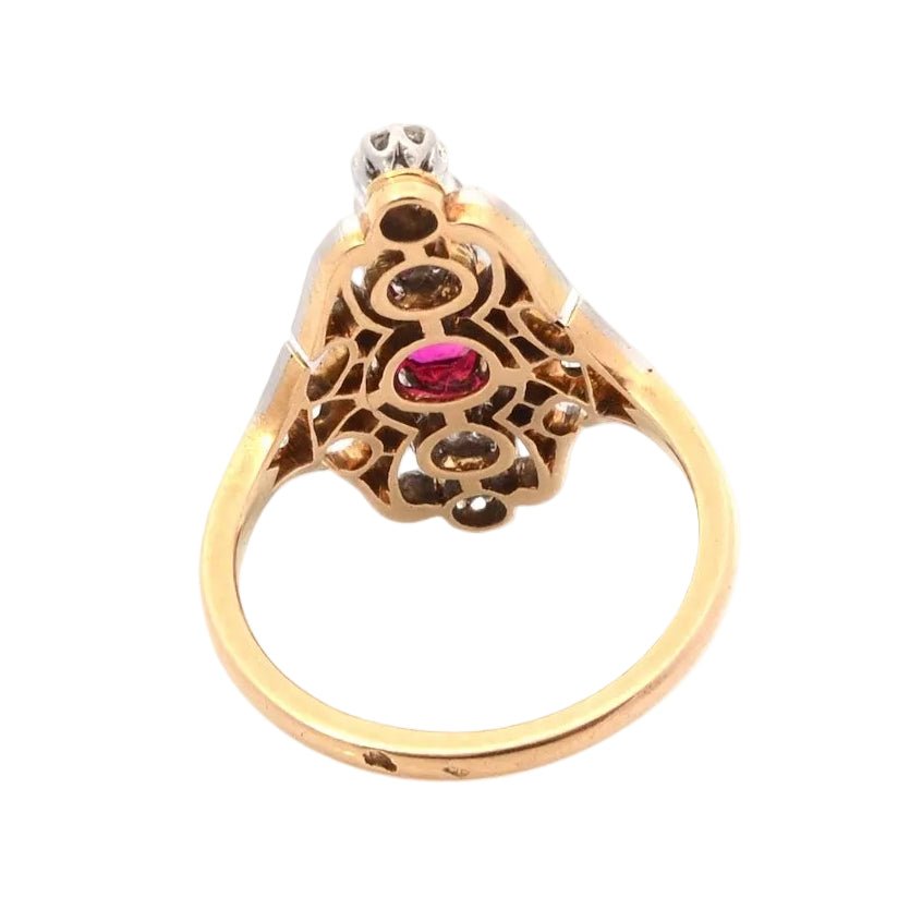Ring vintage 1930 ruby and diamonds
