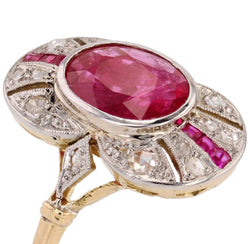 Bague Marquise en or jaune, platine, rubis et diamants - Castafiore