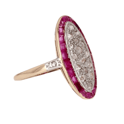 Bague Marquise en or jaune, platine, rybis et diamants - Castafiore