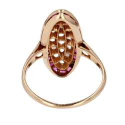 Bague Marquise en or jaune, platine, rybis et diamants - Castafiore