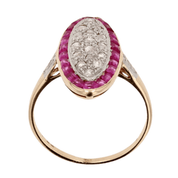 Bague Marquise en or jaune, platine, rybis et diamants - Castafiore