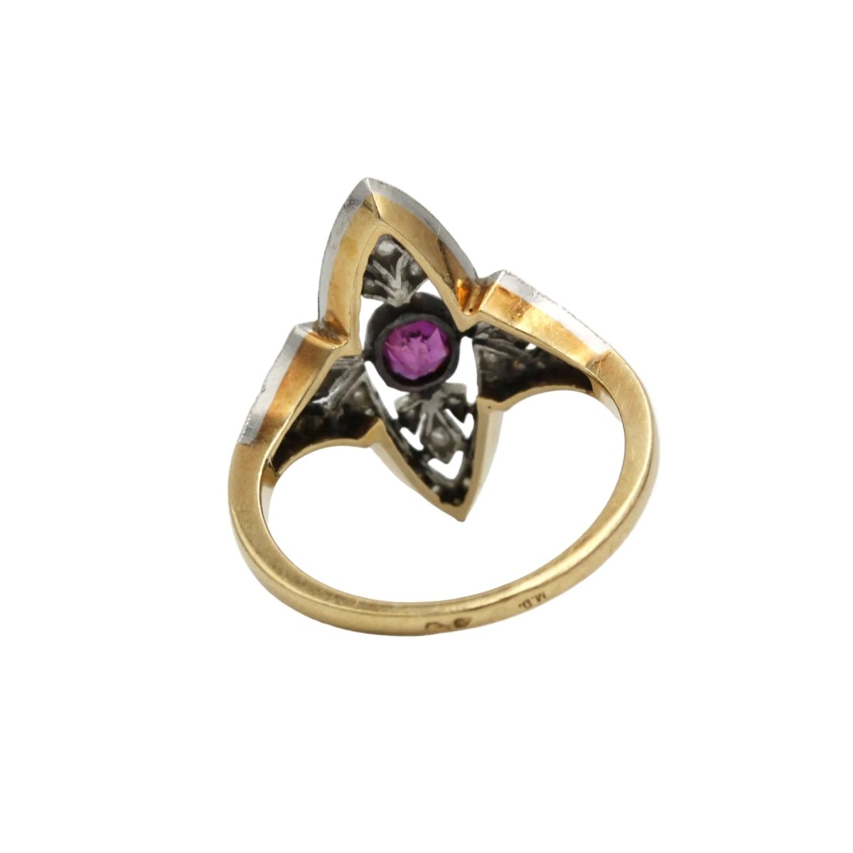 Bague Marquise en or jaune, platine, saphir et diamants - Castafiore